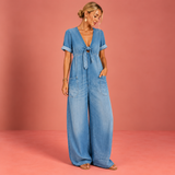 Maya™ | V-Neck Denim-Look Jumpsuit