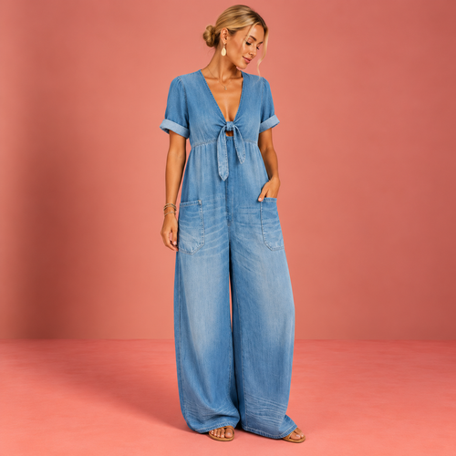 Maya™ | V-Neck Denim-Look Jumpsuit