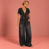 Maya™ | V-Neck Denim-Look Jumpsuit
