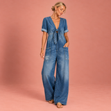 Maya™ | V-Neck Denim-Look Jumpsuit