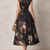 Elsa - Pleated Midi Dress with Floral Print