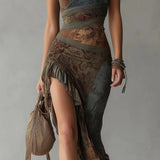 Iida - Long Asymmetric Dress with Pattern