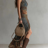 Iida - Long Asymmetrical Dress with Pattern