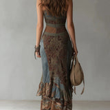 Iida - Long Asymmetrical Dress with Pattern