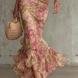 Laura - Fitted Long Dress with Floral Pattern