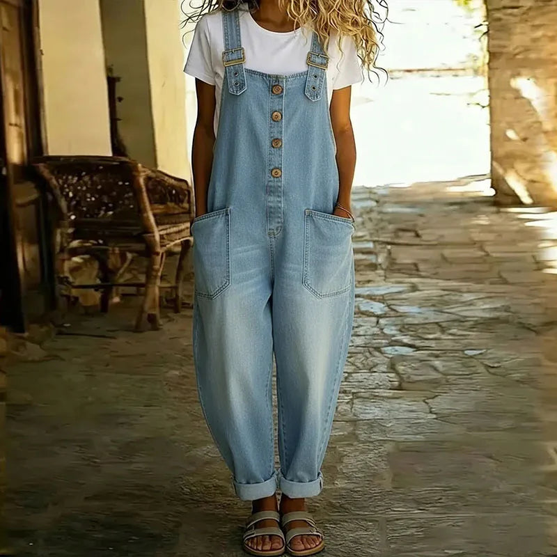 Milja - Vintage Jumpsuit Made of Soft Cotton with Denim Pattern