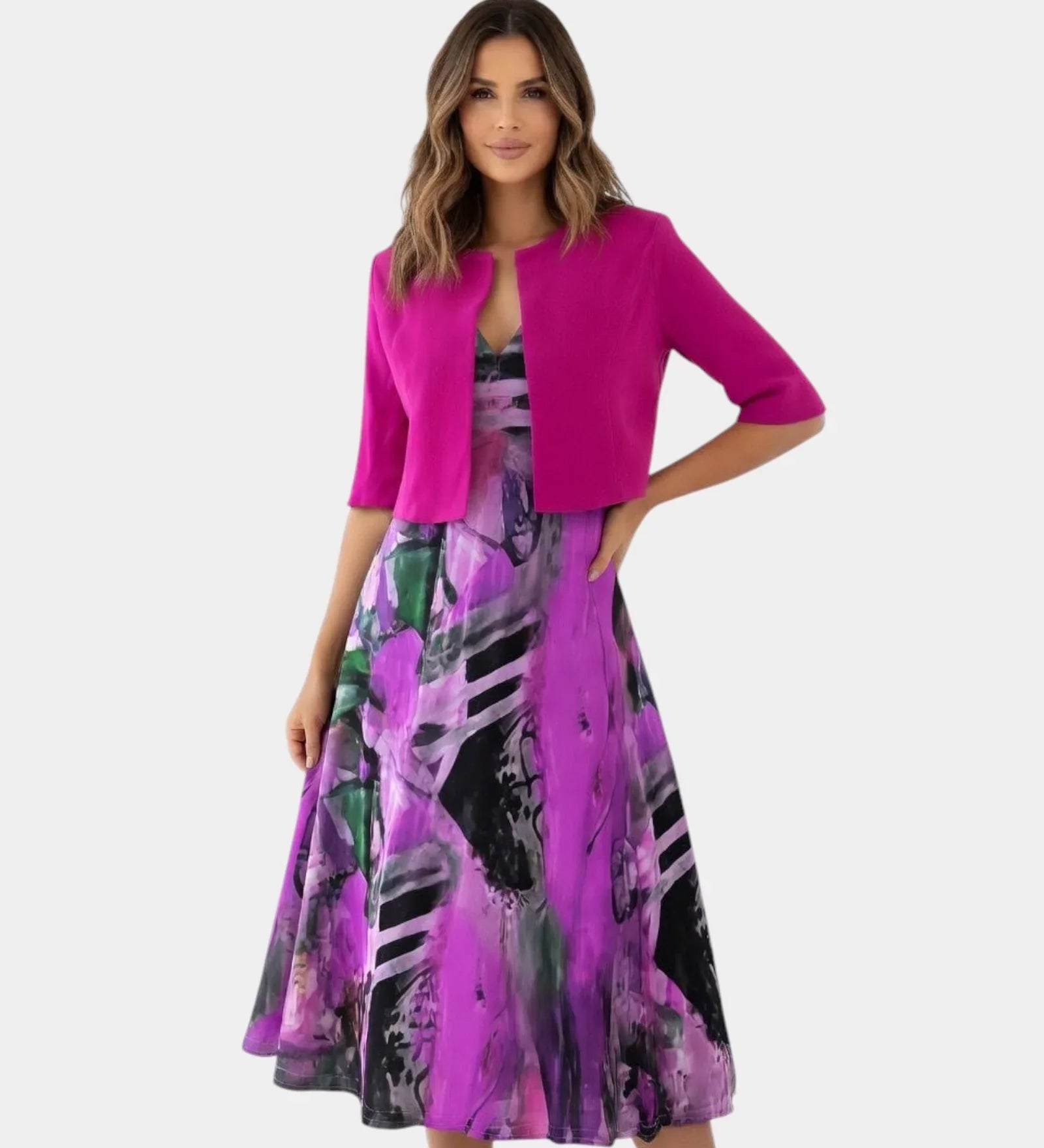 Stacy | Fluid Printed Midi Dress with Matching Jacket