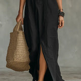 Anni – Loose Black Maxi Dress with Buttons