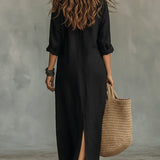 Anni – Loose Black Maxi Dress with Buttons