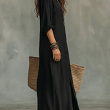 Anni – Loose Black Maxi Dress with Buttons