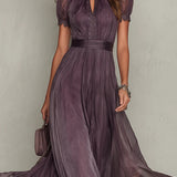 Aada - Long Purple Dress with Keyhole Neckline