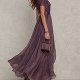 Aada - Long Purple Dress with Keyhole Neckline