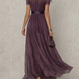 Aada - Long Purple Dress with Keyhole Neckline