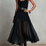 Odetta – Maxi Dress Combining Tulle and Belt