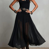 Odetta – Maxi Dress Combining Tulle and Belt
