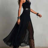 Odetta – Maxi Dress Combining Tulle and Belt
