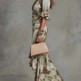 Ritva - Long Satin Dress with Floral Pattern