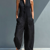 Ilona | Minimalist Women's Sleeveless Linen Dress, High Collar and Buttons
