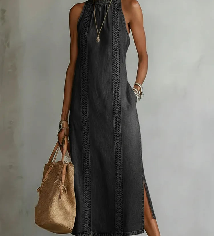 Neea - Denim Dress with Retro Lace