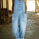 Women's Sleeveless Washed Cotton Denim Jumpsuit