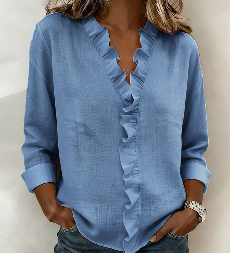Indie | Ruched Blouse, V-Neck and Long Sleeves