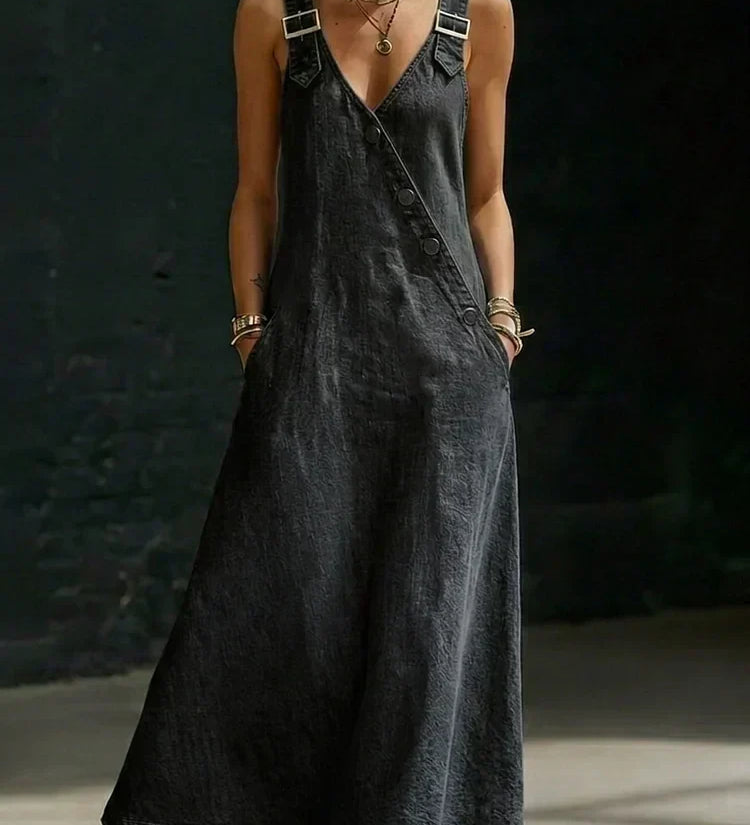 Siiri - Long Denim Dress with Buttons