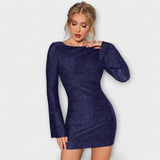 Cinty | Hipsu glitter dress with open back and long sleeves