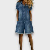 Tiina - Vintage Cotton Jumpsuit with Denim Pattern