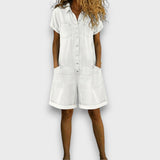 Tiina - Vintage Cotton Jumpsuit with Denim Pattern