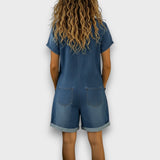 Tiina - Vintage Cotton Jumpsuit with Denim Pattern