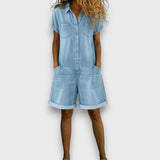 Tiina - Vintage Cotton Jumpsuit with Denim Pattern