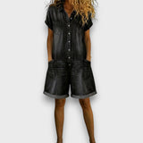 Tiina - Vintage Cotton Jumpsuit with Denim Pattern