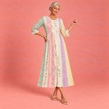 Pastel Garden Panel Pocket Midi Dress